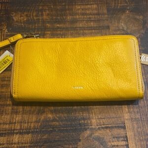 Fossil Bright Yellow Leather Wallet NWT